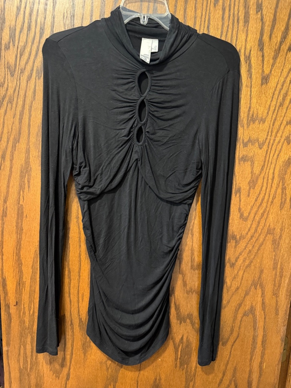 2B.Rych Black Ruched Long-Sleeve Keyhole Top